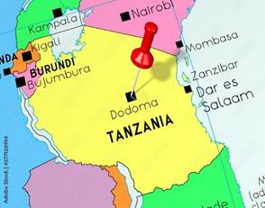 Tanzania, Dodoma - capital city, pinned on political map Stock Illustration  | Adobe Stock